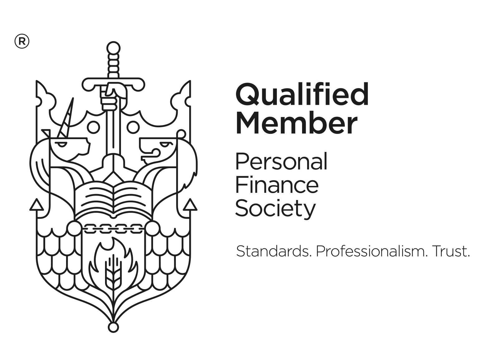 QualifiedMember PFS Black with strapline Independent Pension and Financial Advice